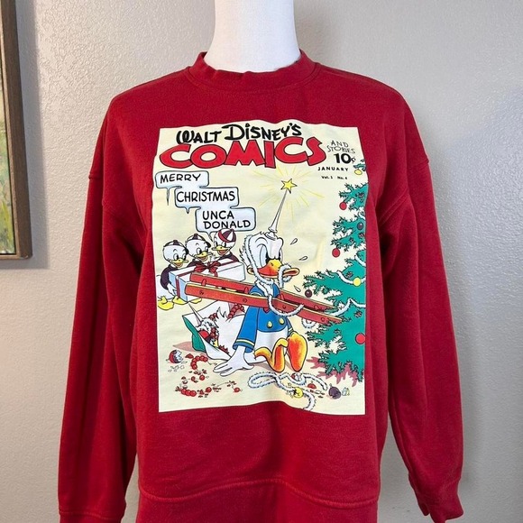 Disney Tops - Disney‎ Donald Duck Comics Red Christmas Sweatshirt - XS